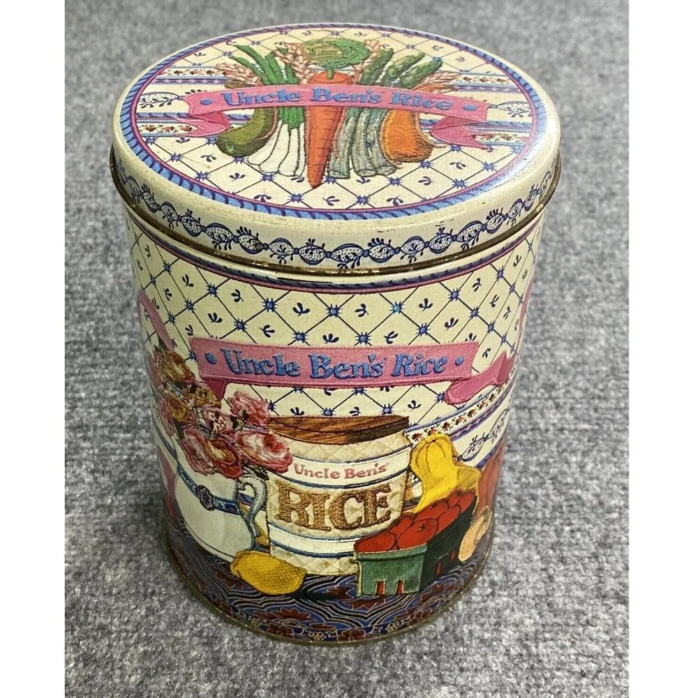 Vintage 1987 Uncle Ben's Rice Tin Canister Kitchen Decor 7.25